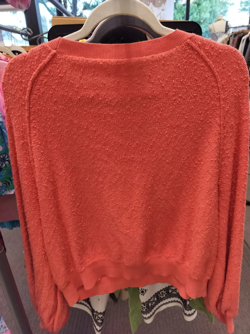 Free People Bright Orange Scoop-Neck Textured Pullover